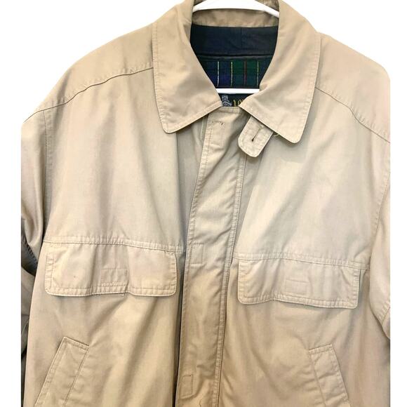 London Fog Bomber Jacket 40L Mens Gray Rain Removable Plaid Flannel Lining Zip - Picture 9 of 14